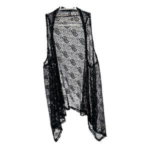 Step in Style crochet open front vest one size festival concert black boho